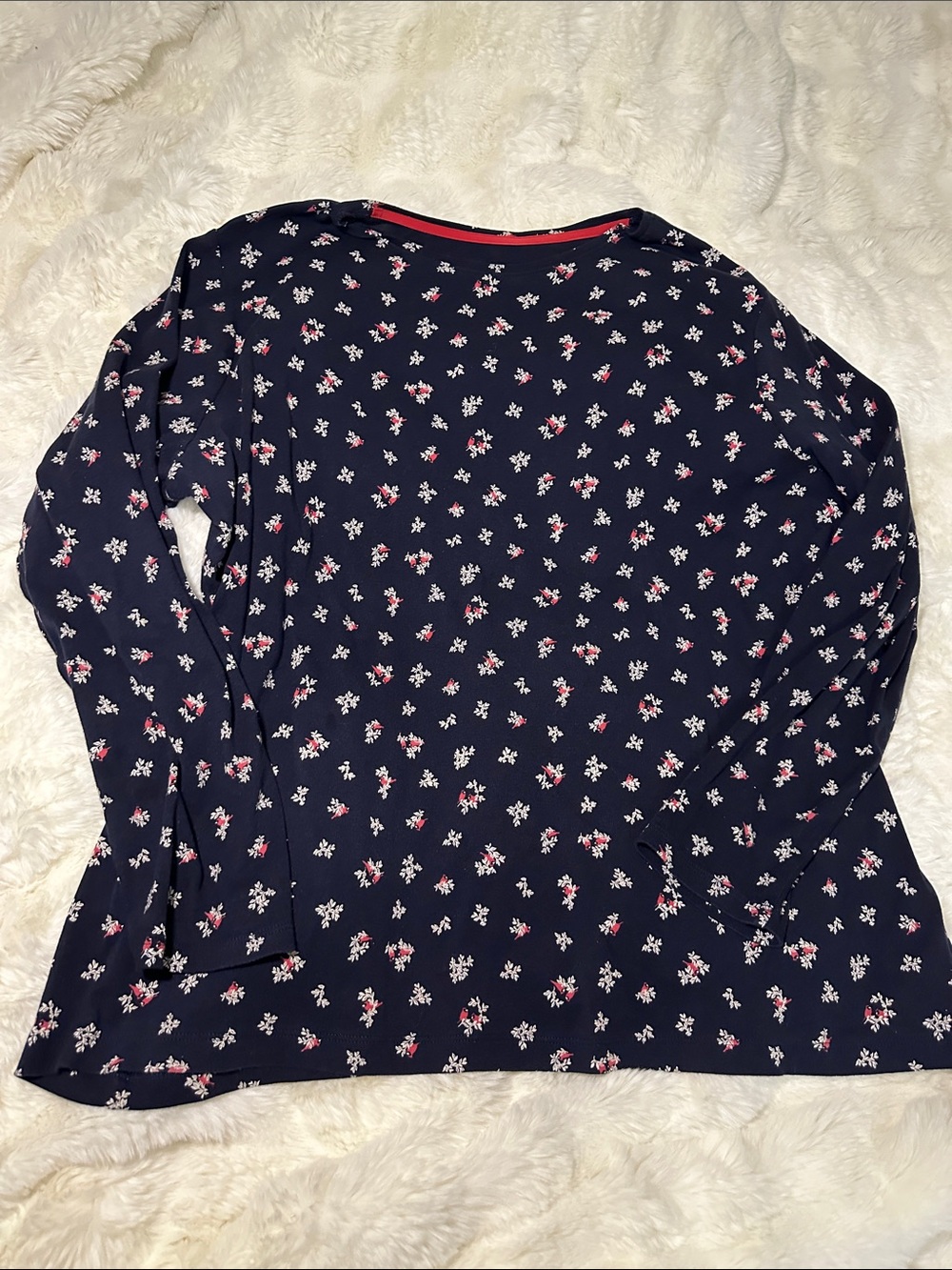 Women’s Navy Floral bird Long-Sleeve Top - navy & White Print